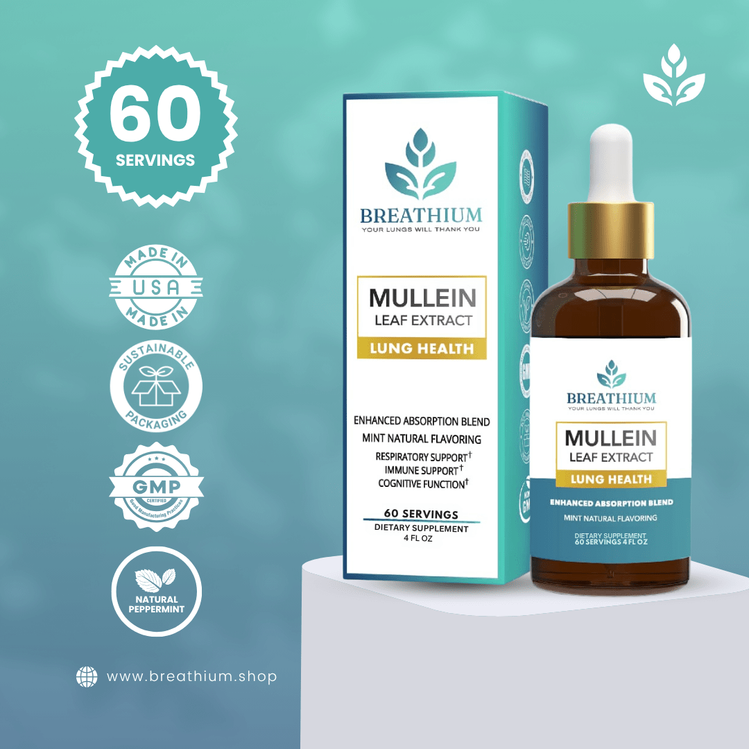 Breathium Mullein Leaf Extract 60 servings single bottle lung health drops