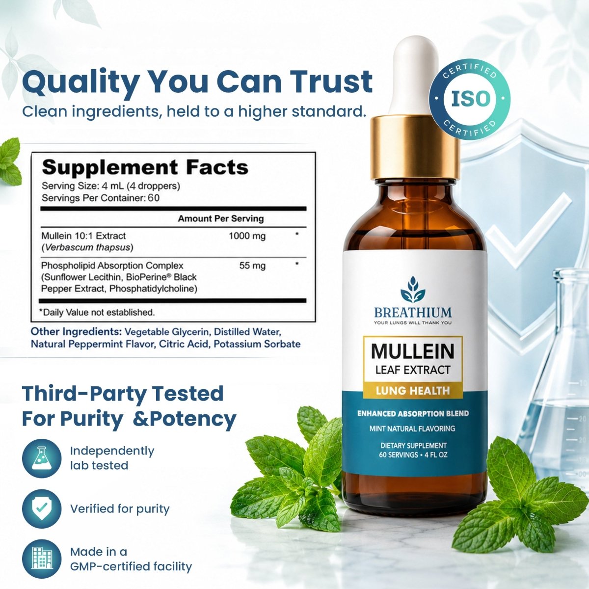 Breathium Mullein Drops - Peppermint Flavor
