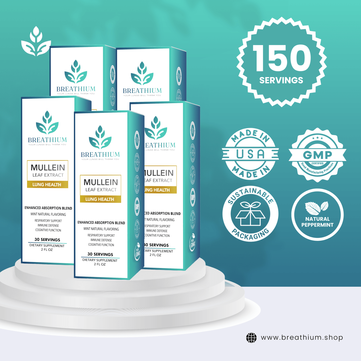 Breathium Mullein Drops 150 servings 5 pack family bundle