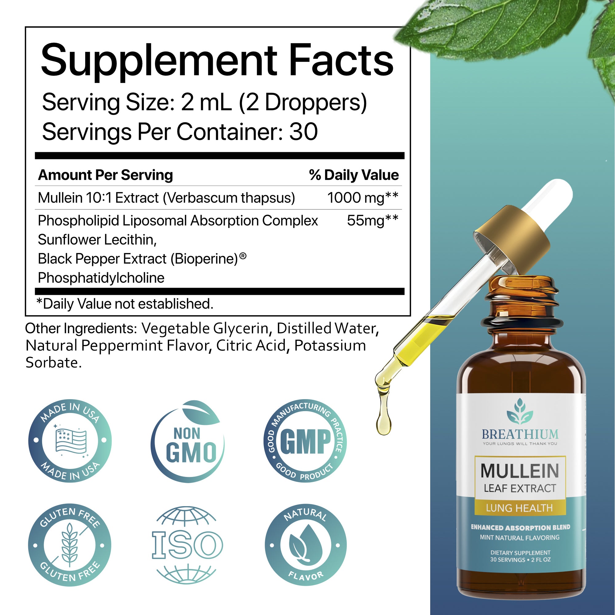 Breathium Mullein Drops for Daily Lung Support