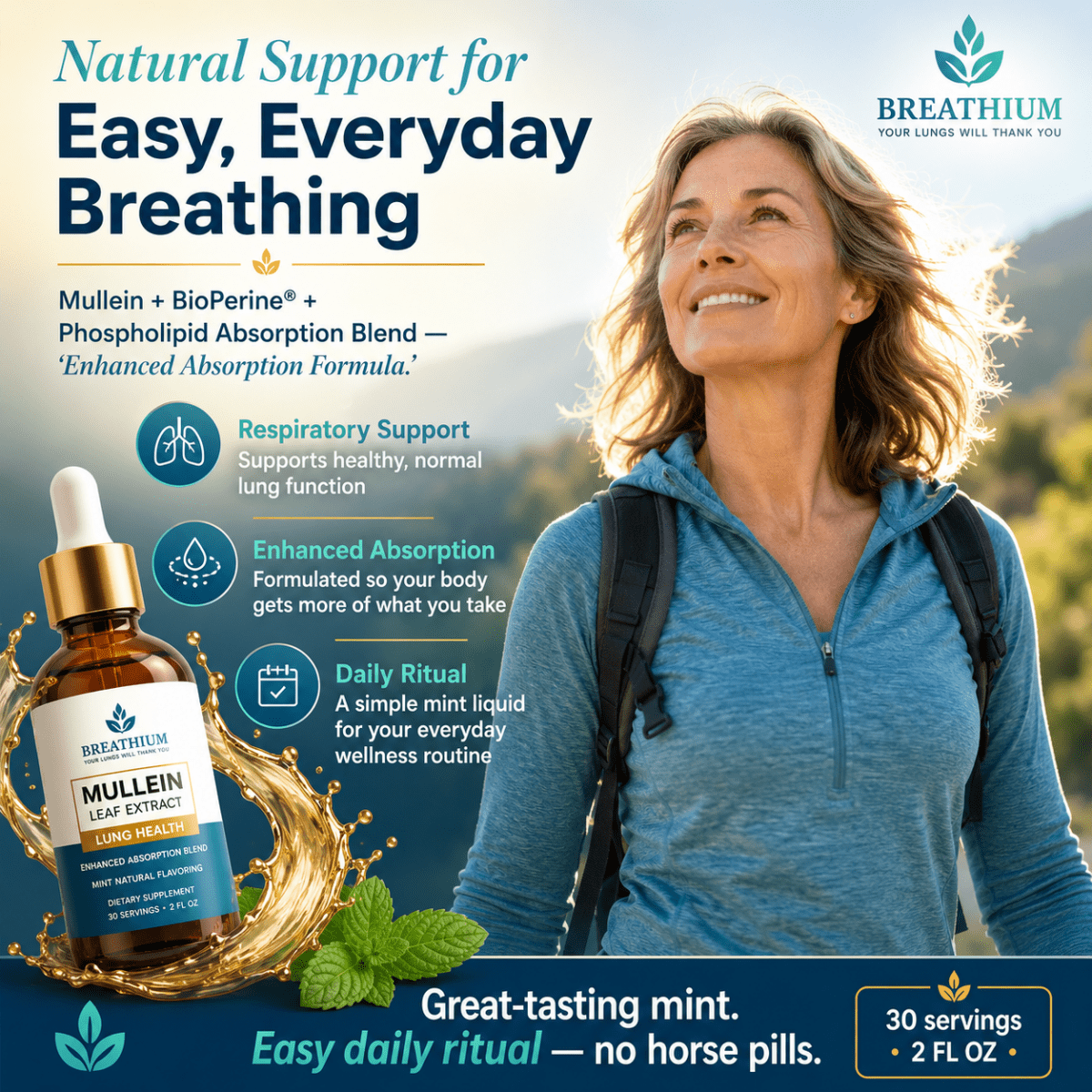 Breathium Mullein Drops - Peppermint Flavor