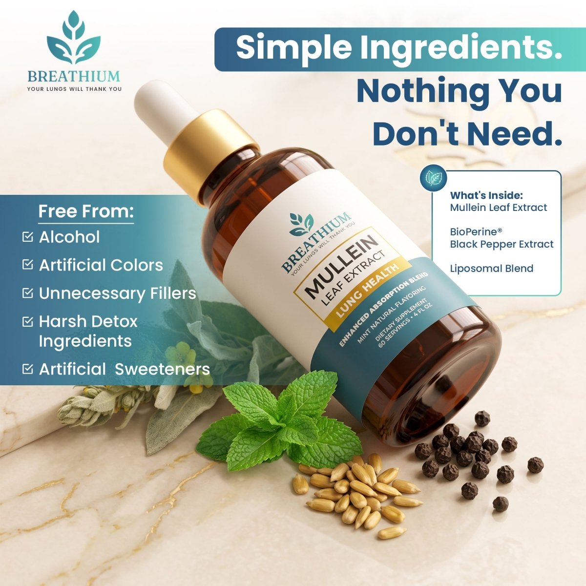 Breathium Mullein Drops - Peppermint Flavor